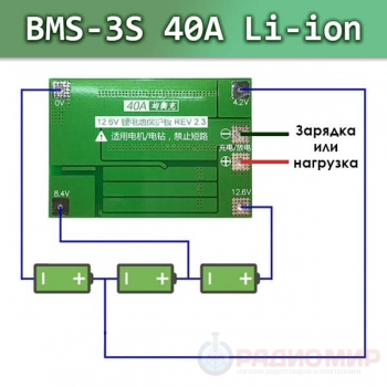 Плата BMS 3S 40A Li-Ion 18650 с балансировкой и функцией восстановления HW-288